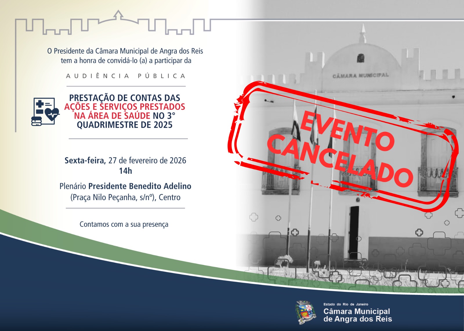 Audiência de prestação de contas da saúde é cancelada 