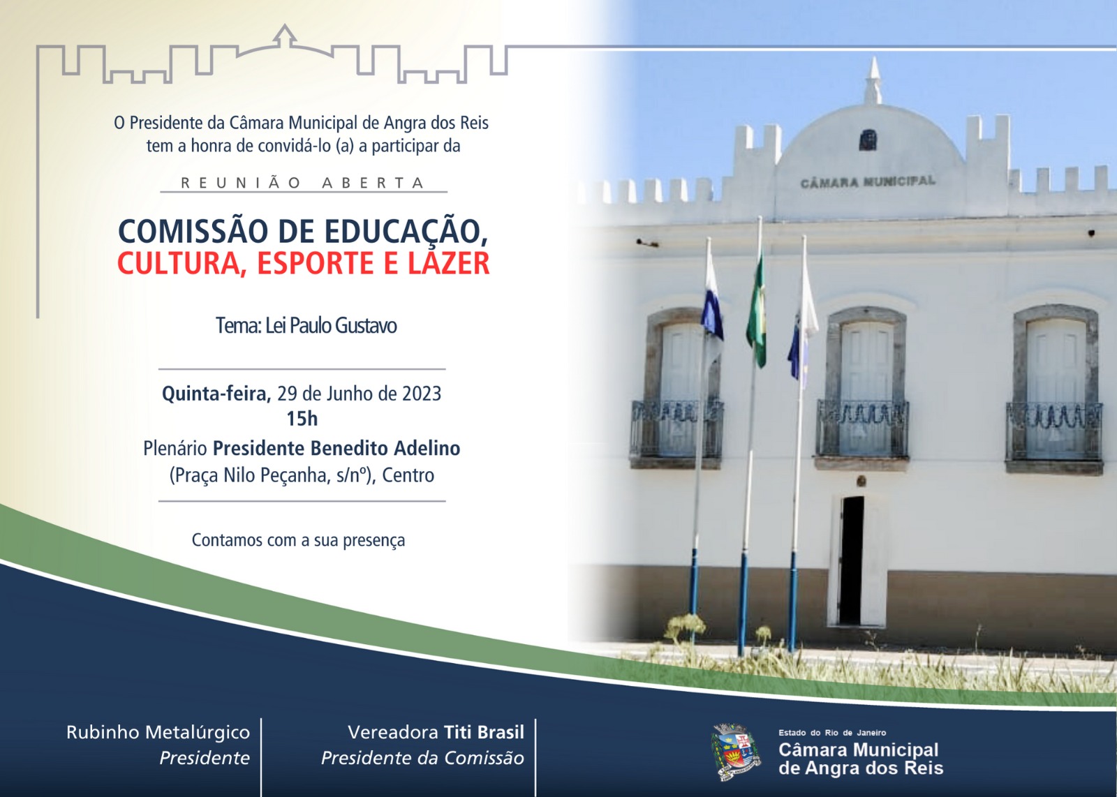 Câmara realiza reunião da Comissão de Educação, Cultura, Esporte e Lazer com o tema: Lei Paulo Gustavo