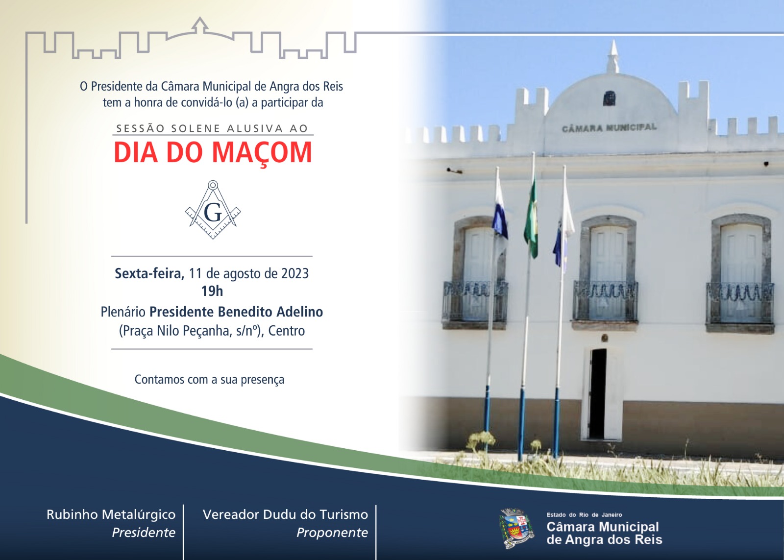 Câmara realizará Sessão Solene Alusiva ao Dia do Maçom