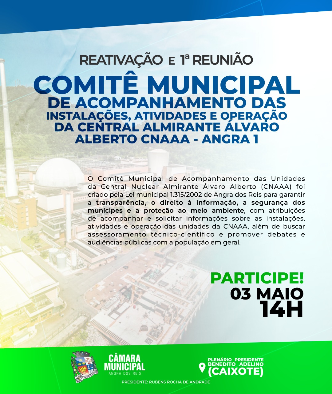 Câmara reativa comitê municipal para acompanhar atividades de Angra 1