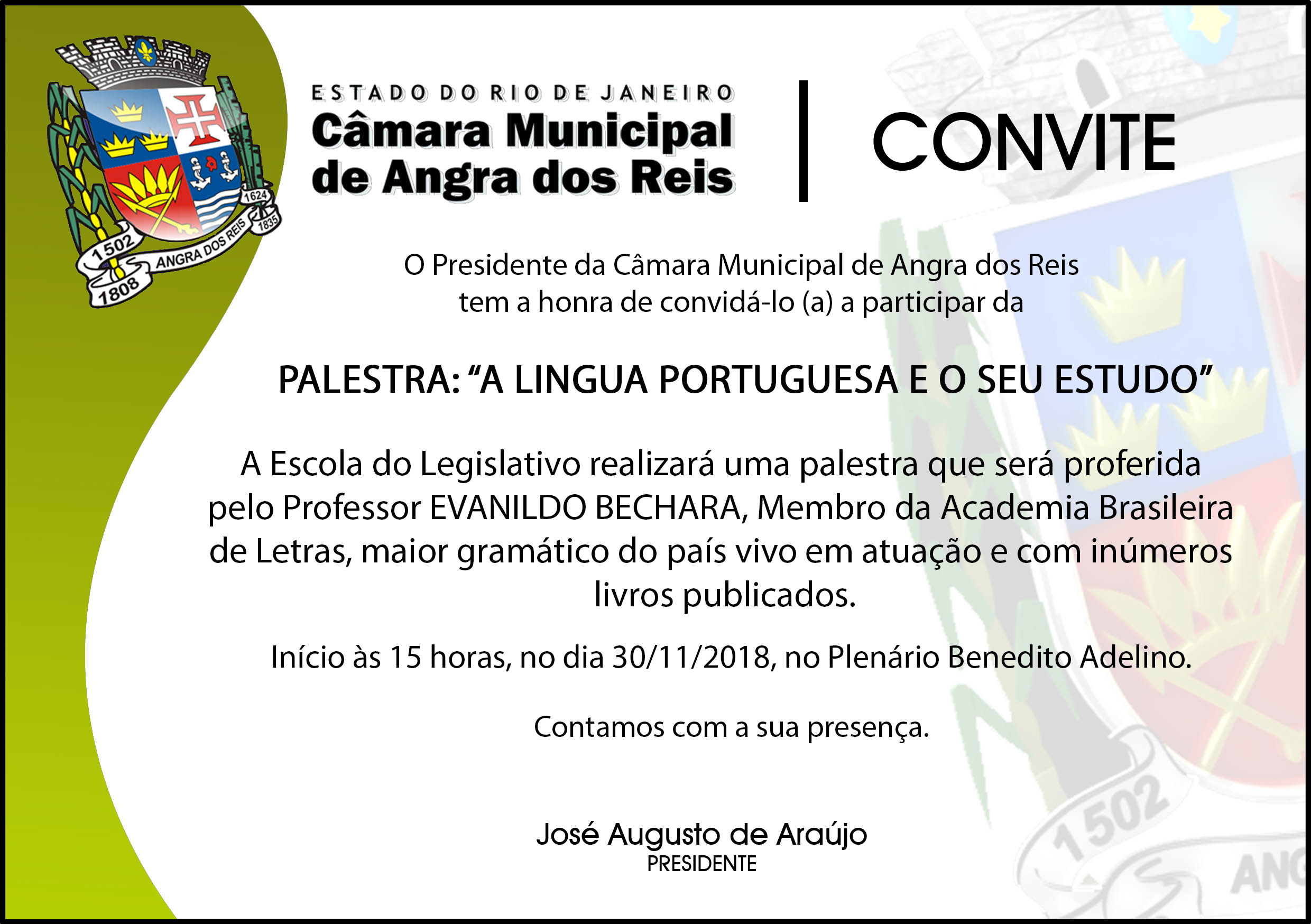 Evanildo Bechara fará palestra na Câmara de Angra