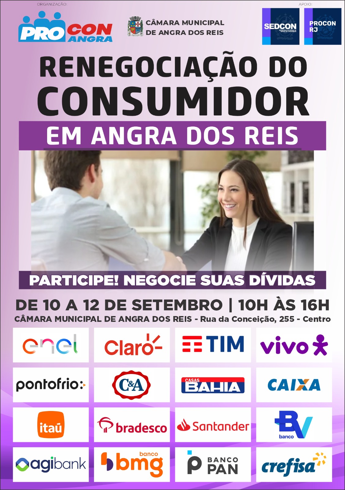 Procon Angra sedia Mutirão de Renegociação de Dívidas nos dias 10, 11 e 12 de setembro 