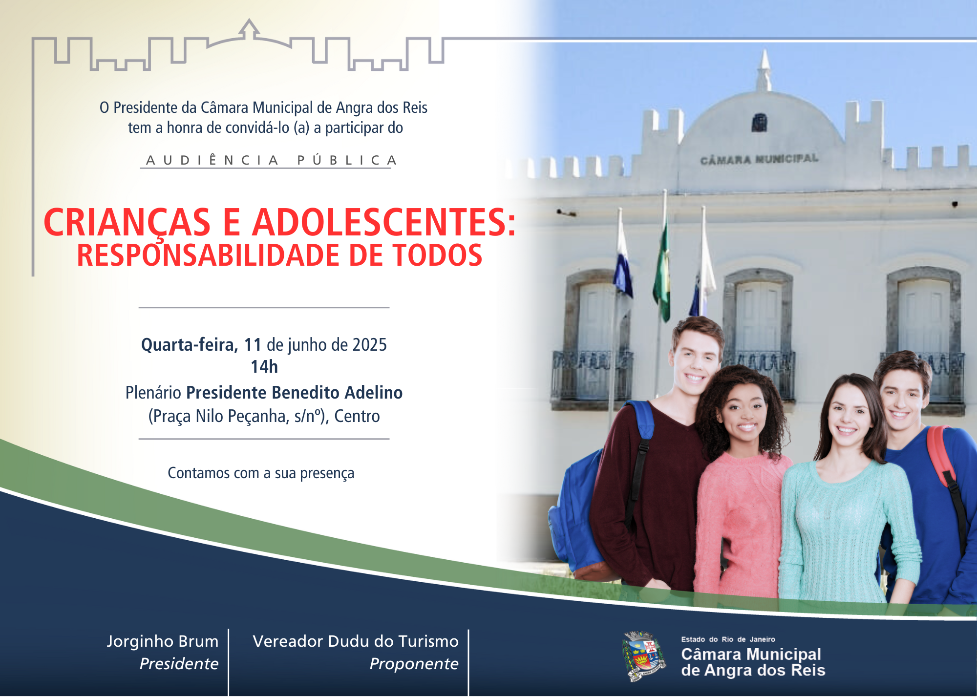 Câmara realizará audiência pública com o tema: CRIANÇAS E ADOLESCENTES: RESPONSABILIDADE DE TODOS