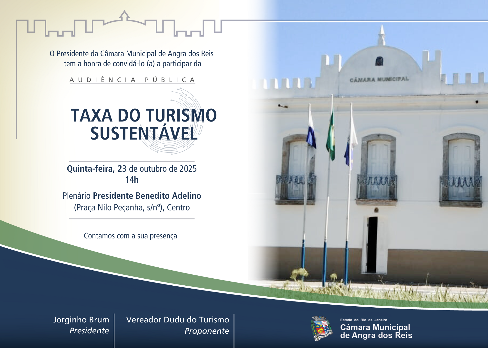 Câmara realizará audiência pública com o tema TAXA DO TURISMO SUSTENTÁVEL