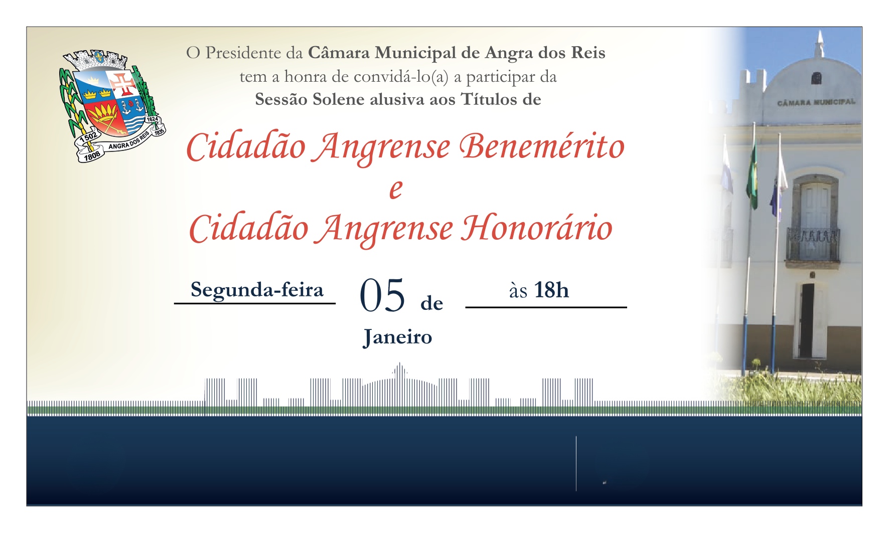 Câmara realizará Sessão Solene para entrega dos Títulos de Cidadão Angrense Benemérito e Cidadão Angrense Honorário